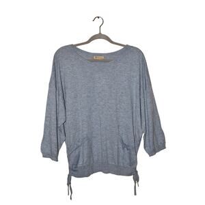DEMOCRACY NEW $58 3/4 Sleeve Scoop Neck Side Tie Knit Top Blue Fog Small